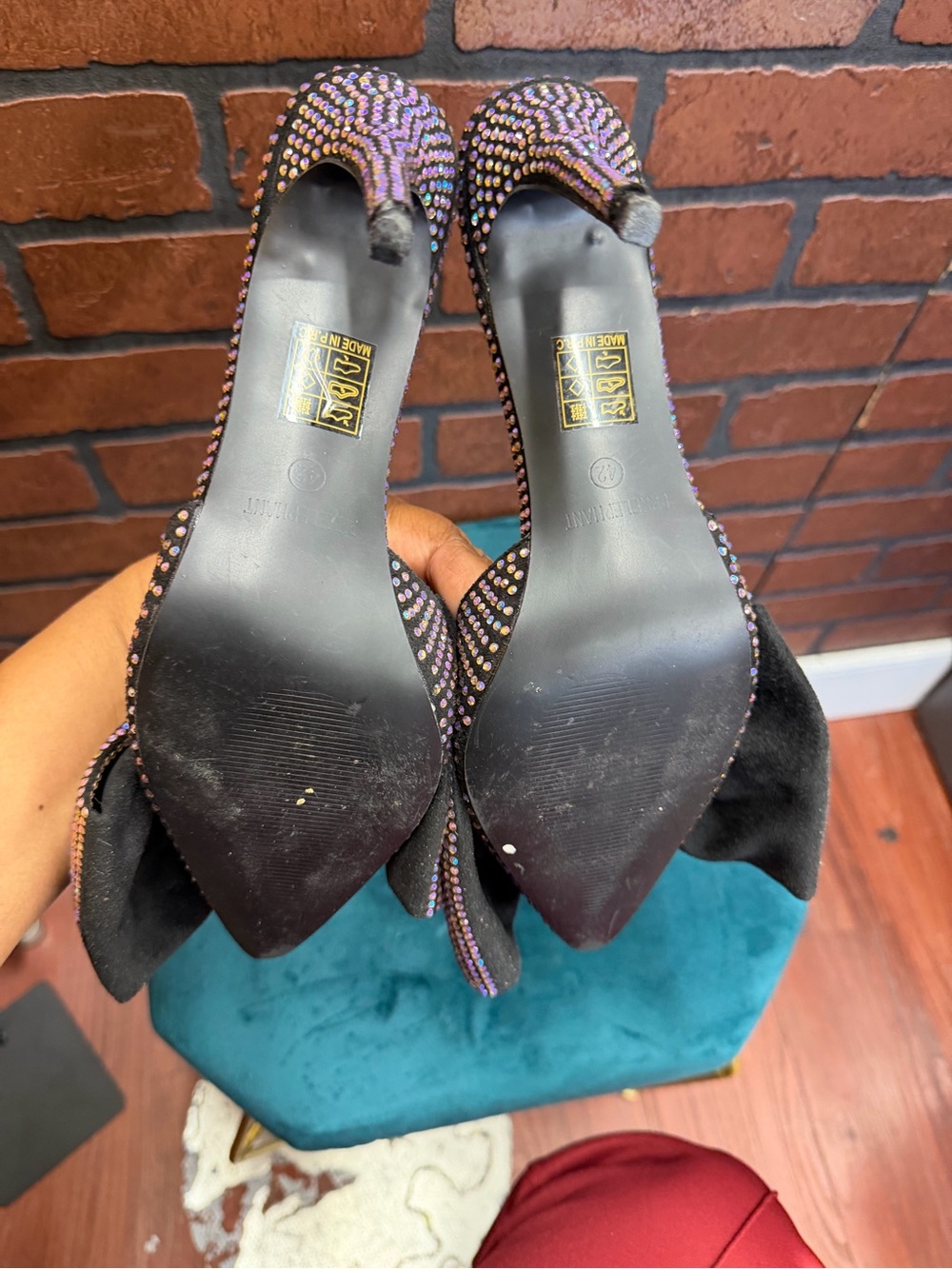 Pink Elephant Rhinestone Bow Mule Heels Black Sparkle Size 42 - Picture 4 of 4